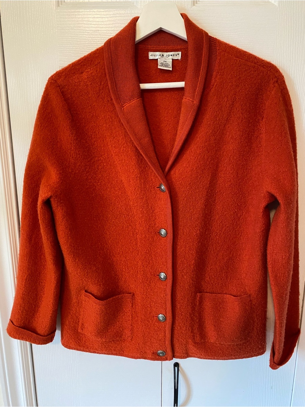 Jillian Jones 100% boiled wool pewter button front jacket burnt orange Size M P
